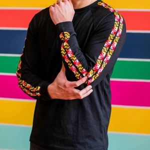 Route One NWT MARYLAND FLAG STRIPE (BLACK) / LONG SLEEVE SHIRT Md